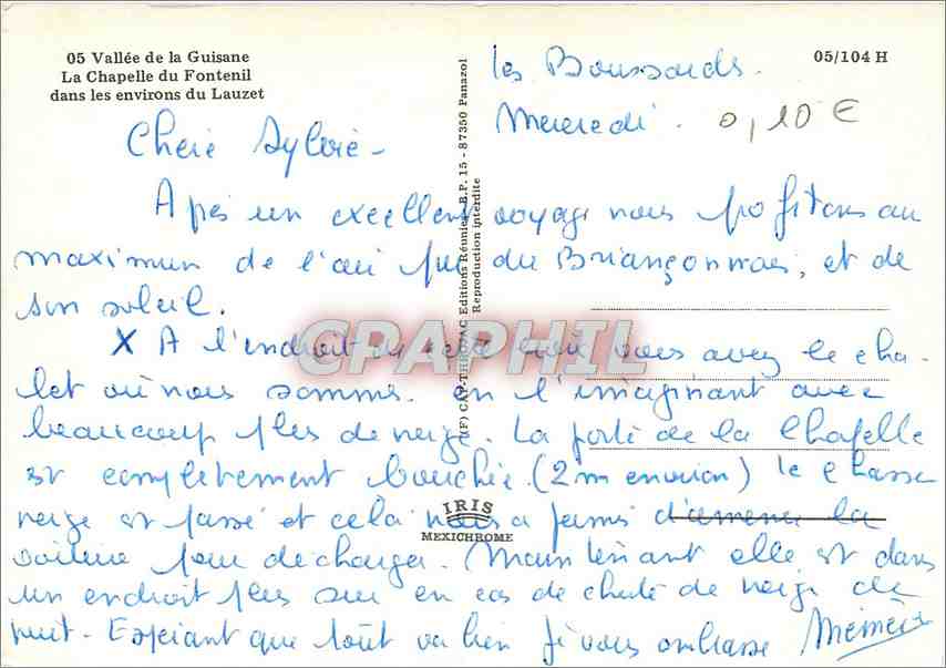 CPM Vallee de la Guyane la chapelle du Fontenil dans les environs du Lauzet — Rückseite