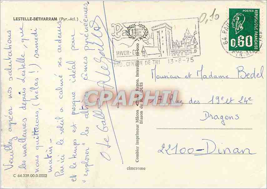 CPM Lestelle Betharram (Pyr Atl) L'Eglise Le vieux pont Le monument aux morts College de ND de Betha — Rückseite
