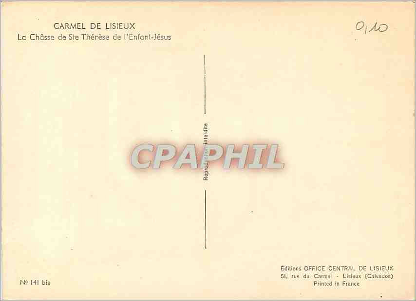 Carmel de Lisieux — La Châssa de Ste Thérèse de l'Enfant-Jésus — Éditions Office Central de Lisieux — Verso