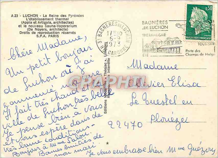 CPM Luchon La Reine des Pyrenees l'Etablissement thermal — Rückseite