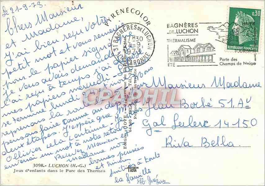 Jeux d'enfants dans le Parc des Thermes — Bagnères-de-Luchon — Édition JOVE — Verso
