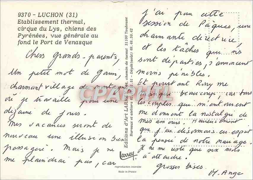 Luchon — vue générale, cirque du Lys, chien grand-père — Éditions d'Art Larrey — Achterkant