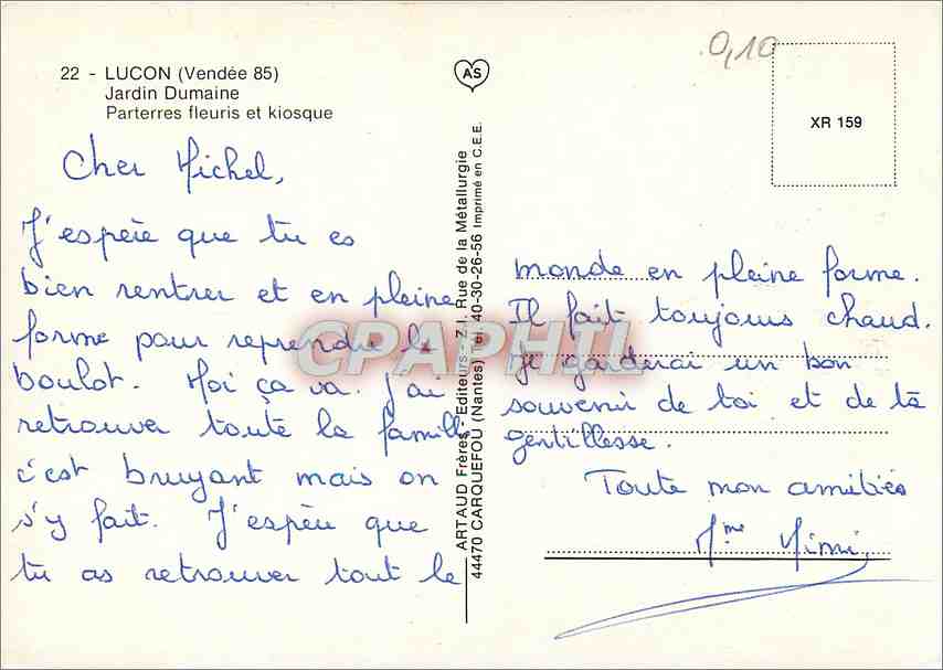 Luçon — Jardin Dumaine avec kiosque et fontaine — CPAPHIL — Rückseite