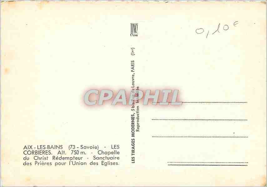 CPM Aix les Bains (Savoie) Les Corbieres alt 750 m chapelle du christ redempteur — Rückseite