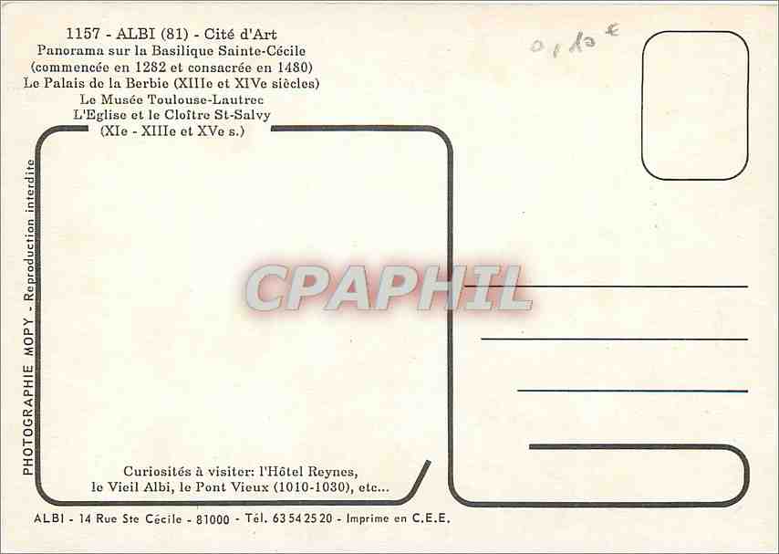 CPM Albi (Tarn) Cite d'Art Panorama sur la Basilique Sainte Cecile — Rückseite