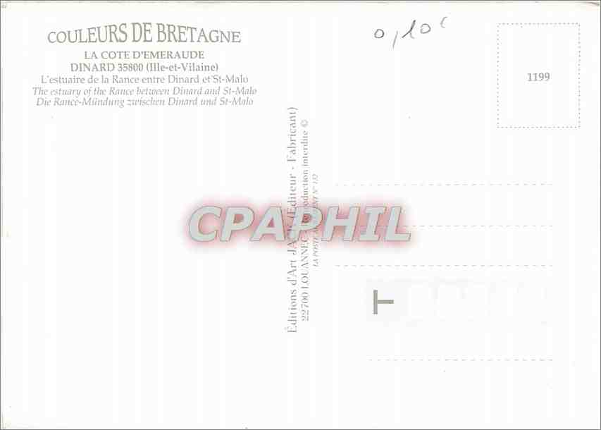 Saint-Malo — Dinard — Couleurs de Bretagne, éditeur Dinard, n° 1199 — Verso