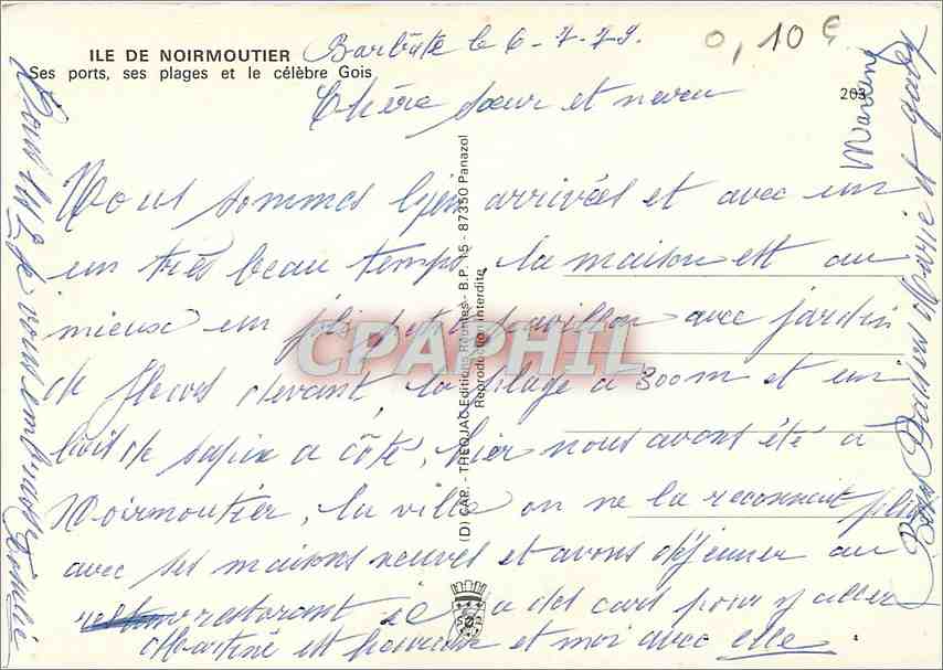 CPM Ile de Noirmoutier Ses plages et les Celebre Gois — Rückseite
