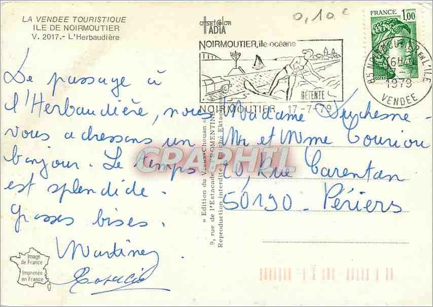 CPM Ile de Noirmoutier L'Herbaudiere La Vendee Touristique — Rückseite