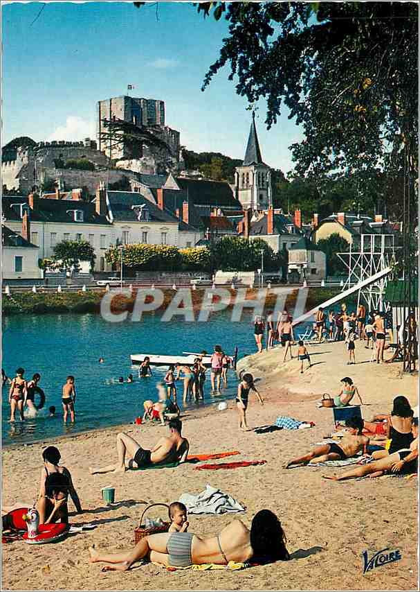 CPM Montrichard (Loir et Cher) La LPlage sur le cher sur la rive nord l'eglise Saint Croix et le Don