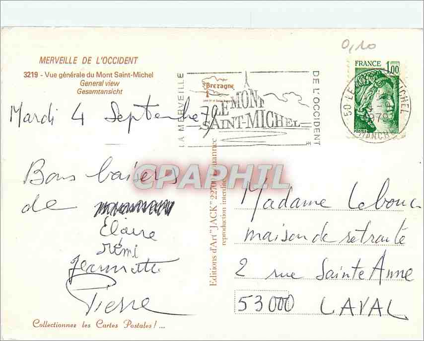 CPM Merveille de l'Occident vue generale du Mont Michel — Verso