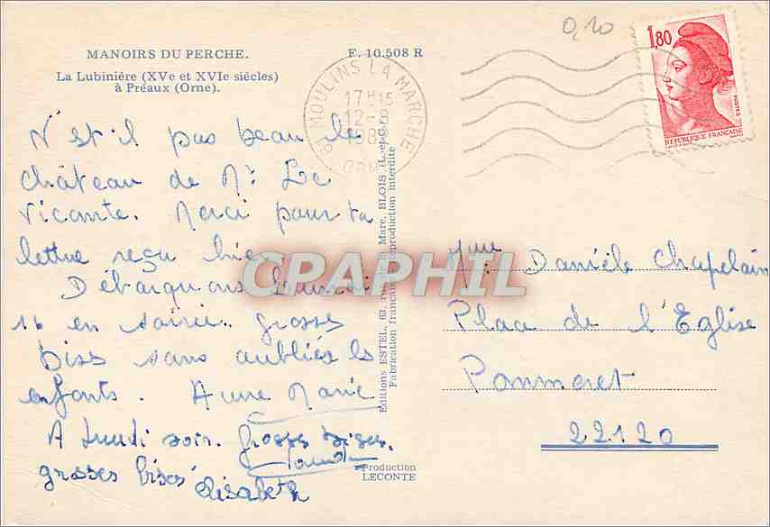 CPM Manoir du Perche La Lubiniere (XV et XVIe s) a Preaux (Orne) — Rückseite