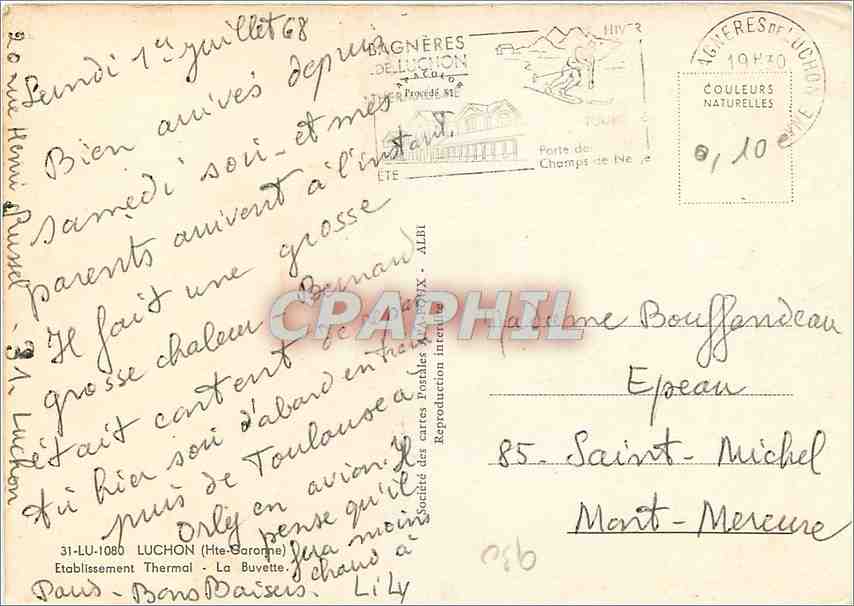 CPM Luchon (Haute Garonne) Etablissement Thermal la Buvette — Verso