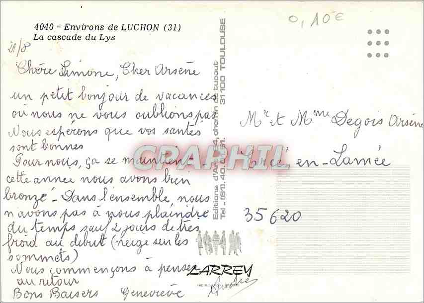 Cascades du Lys — Éditeur : Éditions d'Art Toulouse, n° 35620 — Rückseite