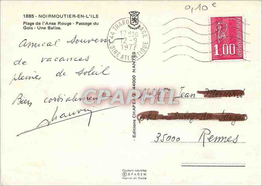 Noirmoutier — Beach of l'Anse Rouge and passage du Gois — Editions Chapeau Nantes — Back