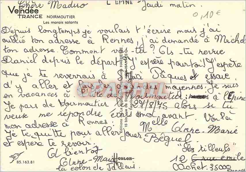 CPM Ile de Noirmoutier les marais salants — Rückseite