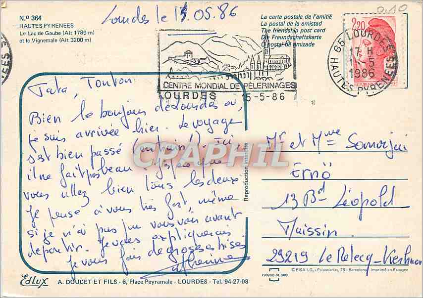 Le Lac de Gaube — Hautes Pyrénées — Éditeur Ellyx — Verso