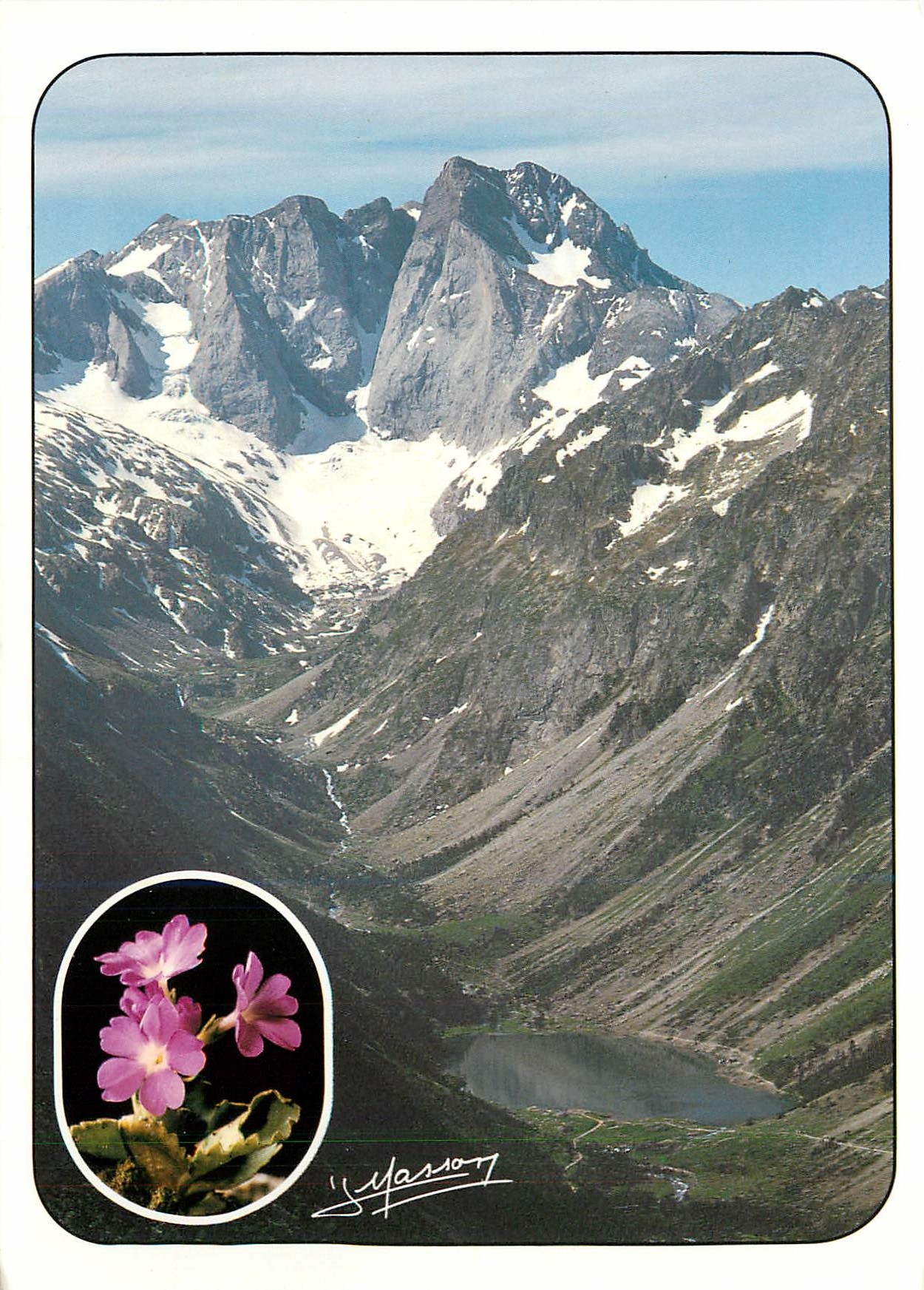 Péguère — panorama sur le lac de Gaube et la face Nord du massif de Vignemale — Éditions Masson, n° 0585