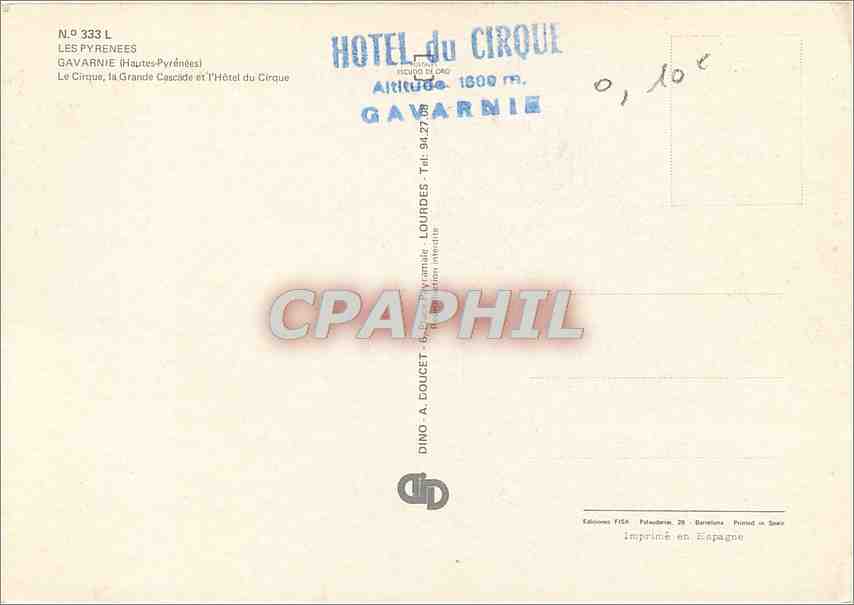 CPM Les Pyrenees Gavarnie (Hautes Pyrenees) — Verso
