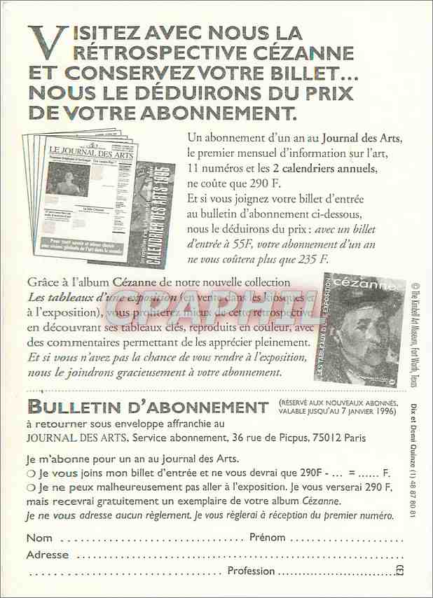 CPM Le Journal des Arts vous invite a l'exposition Cezanne — Verso