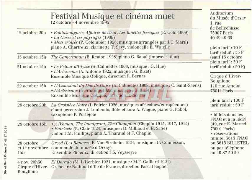 CPM Musee d'Orsay Musique et cinema muet Musee d'Orsay Cirque d'hiver Bouglion — Rückseite