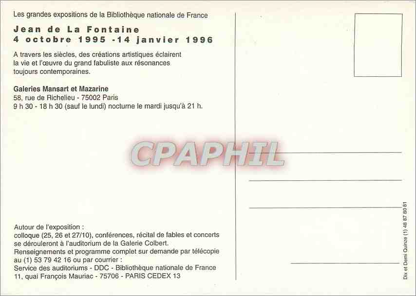 CPM Jean la Fontaine Bibliotheque nationale de France — Rückseite