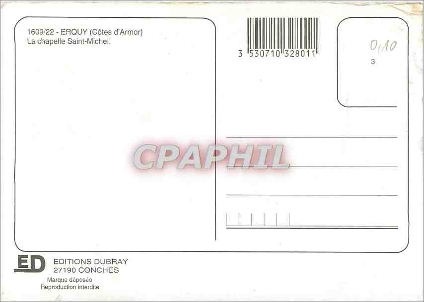 CPM Erquy (Cotes d'Armor) La chapelle Saint Michel — Verso