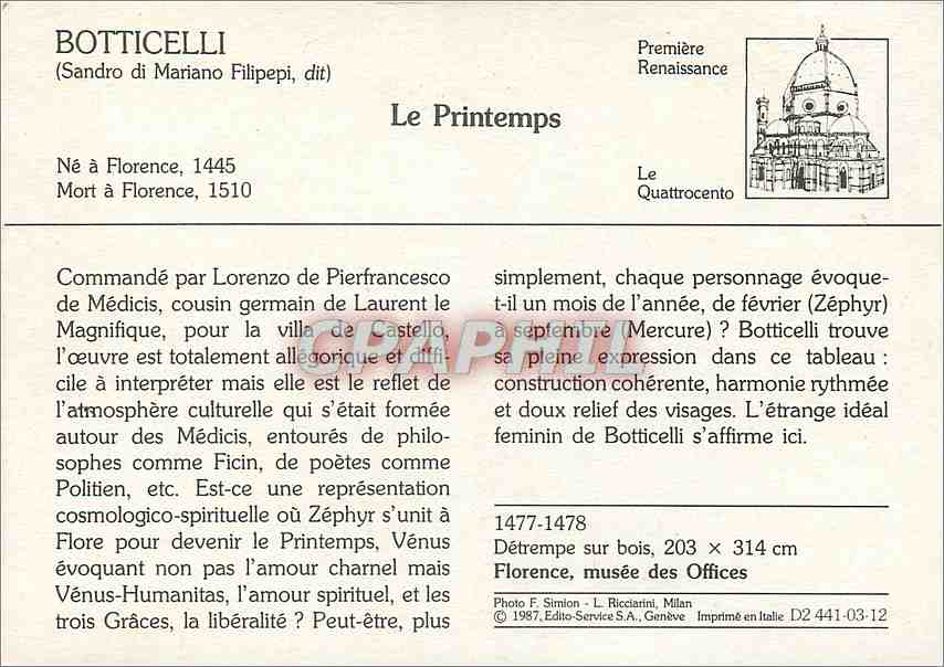 CPM Le Printems Botticelli — Verso