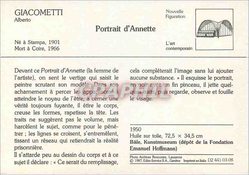 CPM Portrait d'Annette Giacometti — Verso