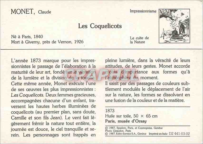 CPM Les Coquelicots Monet — Verso