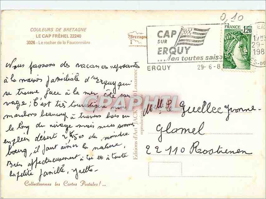 CPM Le Cap Frehel Le rocher de la Fauconniere — Rückseite