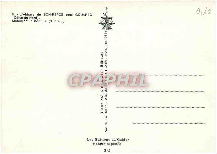 L'Abbaye de Bon-Repos près Gouarec — (Côtes-du-Nord) — Pierre Artaud & Zil de Scherblain, éditeurs — Rückseite