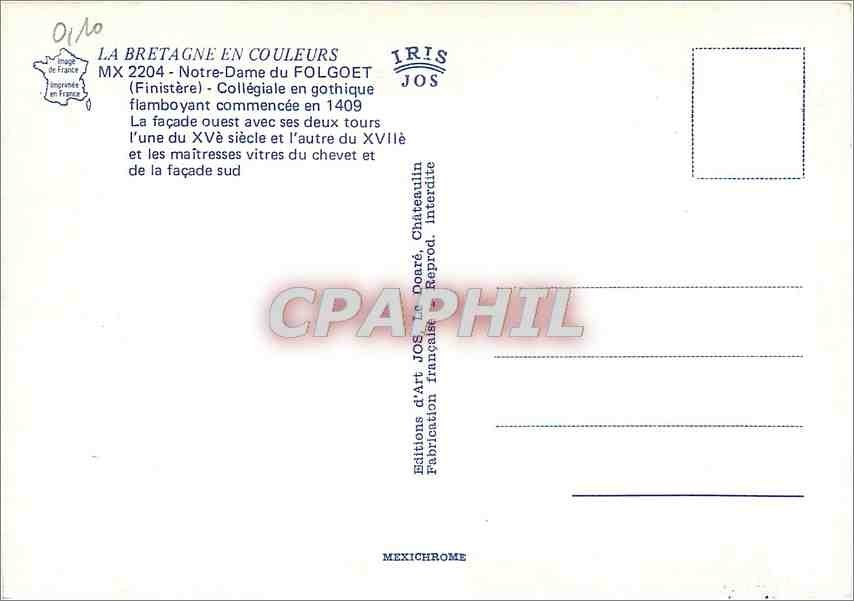 CPM La Bretagne en Couleurs N D du Folgoet (Finistere) — Rückseite