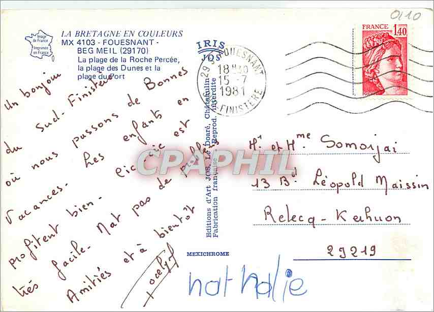 CPM Fouesnant Beg Meil la plage de la roche Percee la plage des duneset la Plage du Port — Rückseite