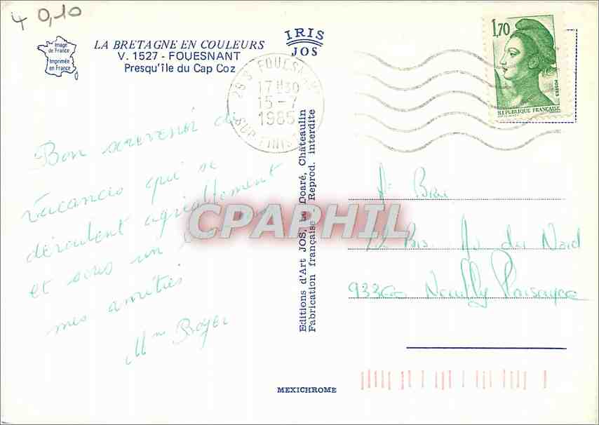 CPM Fouesnant Presu'il du Cap Coz — Rückseite