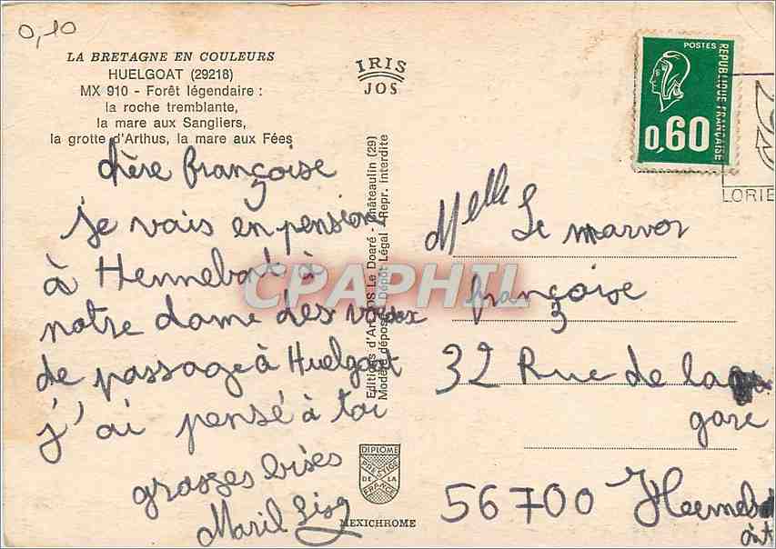 CPM Huelgoat Foret legendaire la roche tremblante la mare aux Sangliers — Rückseite