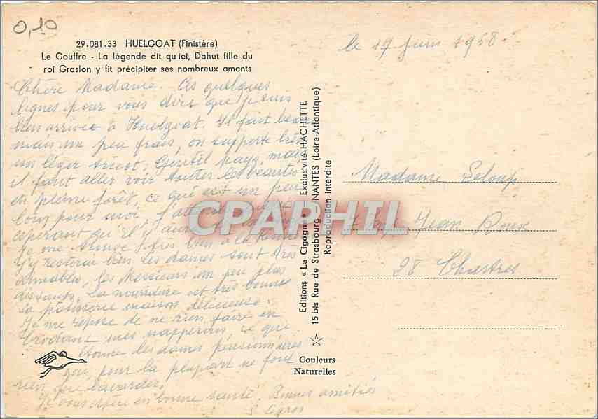 CPM Huelgoat (Finistere) La Gouffre la legende dit qu'ici — Rückseite