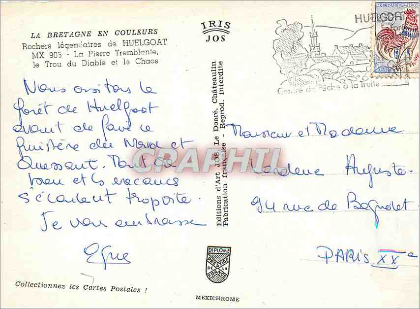 CPM Rochers legendaire de Huelgoat La Pierre Tremblante le Trou du Diable et le chaos — Rückseite