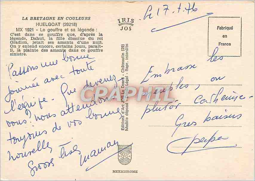 CPM Huelgoat (Finistere) Le gouffre et sa legende — Rückseite