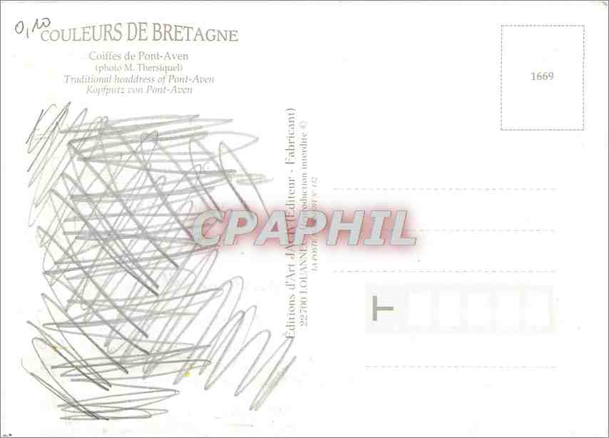 CPM Couleurs de Bretagne Coiffes de Pont Aven — Rückseite