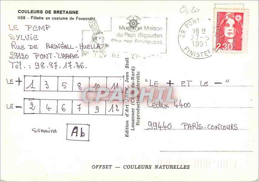 CPM Couleurs de Bretagne Fillette en Costume de Fouesnant — Rückseite