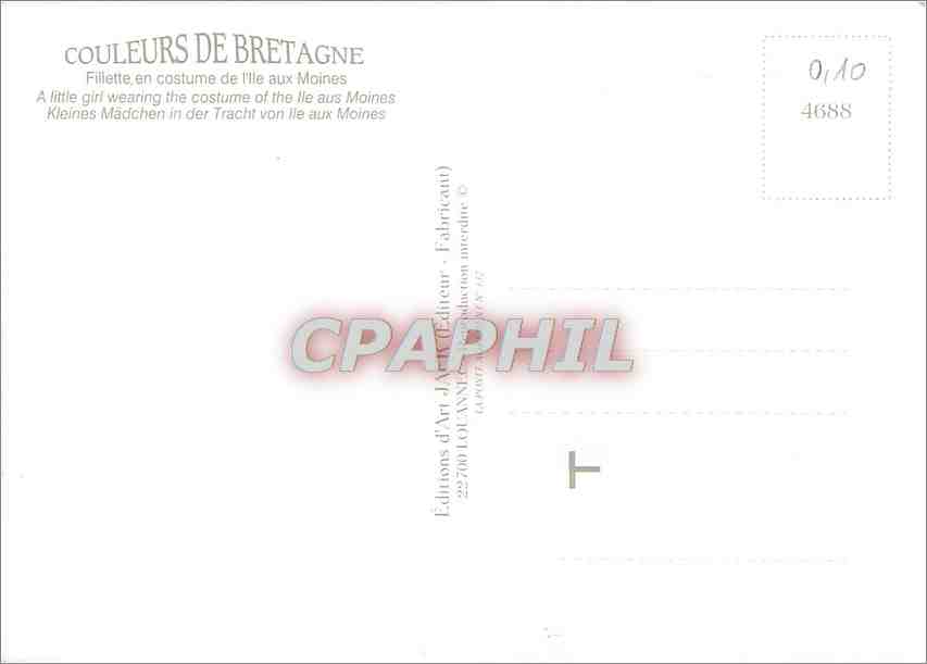 CPM Couleurs de Bretagne Fillette en costume de l'Ile aux Moines — Rückseite