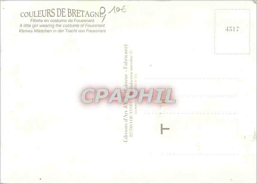 CPM Couleurs de Bretagne Jeune couple en Costume de Fouesnant — Rückseite