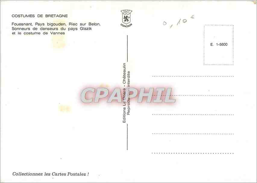 CPM Costumes de Bretagne Fouesnant Pays bigouden Riec sur Belon — Rückseite
