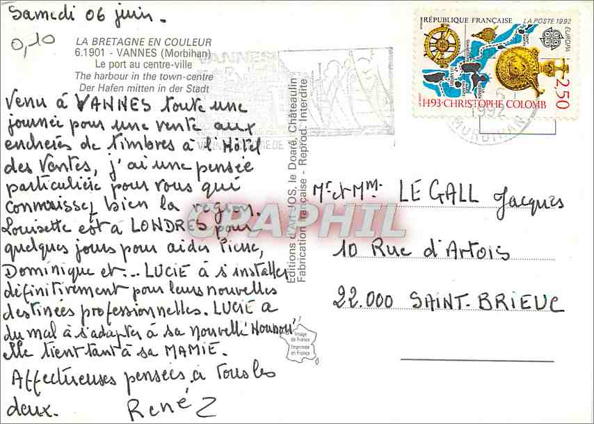 CPM La Bretagne en Couleurs Vannes (Morbihan) le port au centre ville — Back