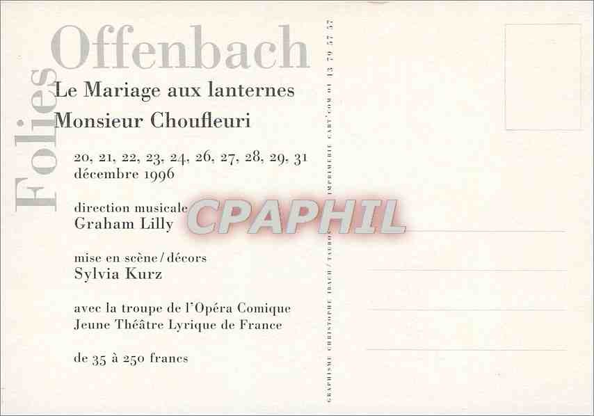 CPM Le mariage aux lanternes Monsieur Choufleuri Opera Comique Rue Favart Paris — Back
