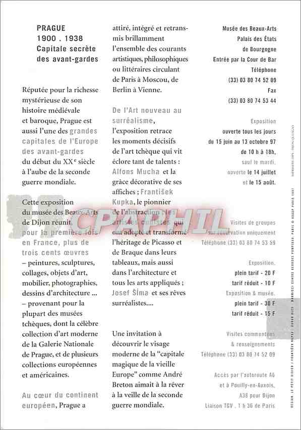 CPM Prague 1900 1938 Capitale Secrete des avant-gardes Musee des Beaux Arts Dijon — Verso