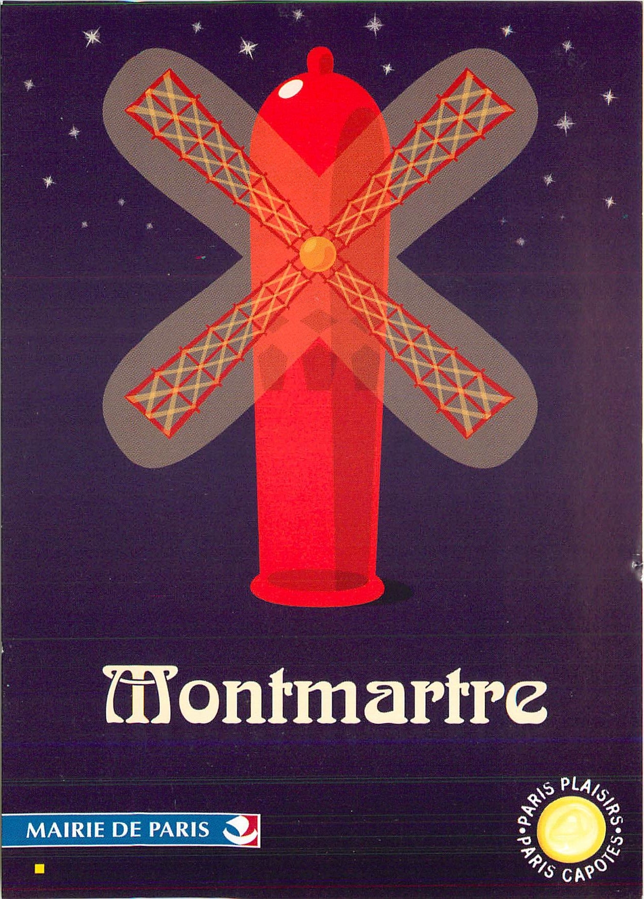 CPM Montmartre Mairie de Paris Moulin Rouge Sida Aids