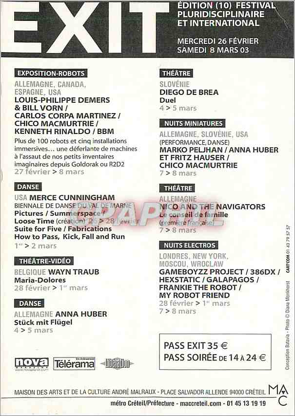 CPM Festival International 26 fevrier 8 mars 03 Maison des Arts Creteil — Verso