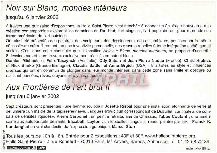 CPM Noir sur Blanc mondes interieurs — Rückseite