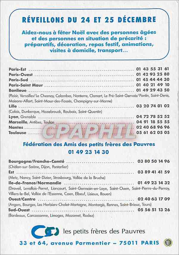 CPM A Noel Faites un Cadeau original offrez votre temps libre Petits Freres des Pauvres — Verso